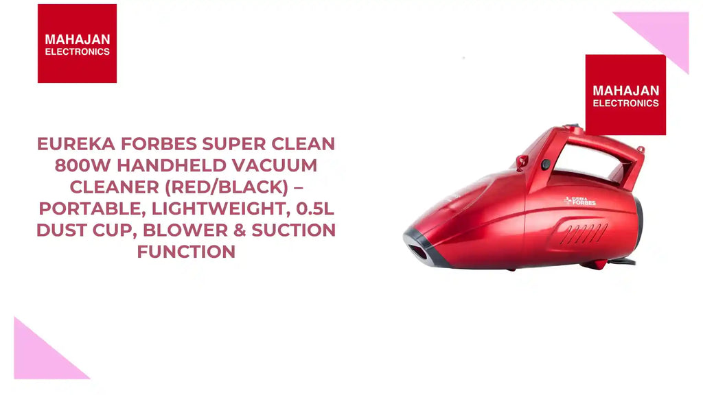 Eureka Forbes Super Clean 800W Handheld Vacuum Cleaner (Red/Black) &ndash; Portable, Lightweight, 0.5L Dust Cup, Blower & Suction Function by@Outfy
