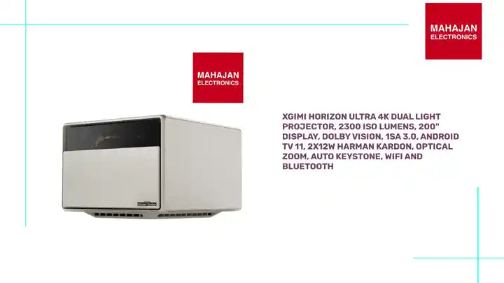 XGIMI Horizon Ultra 4K Dual Light Projector, 2300 ISO Lumens, 200&quot; Display, Dolby Vision, 1SA 3.0, Android TV 11, 2x12W Harman Kardon, Optical Zoom, Auto Keystone, WiFi and Bluetooth by@Outfy