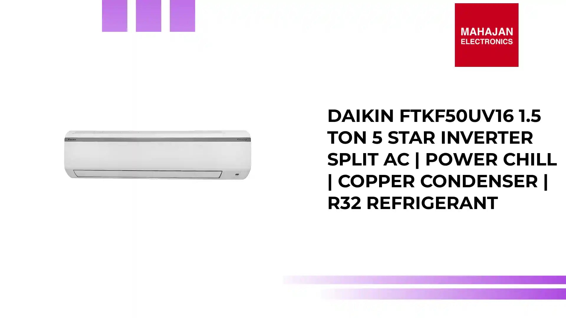 Daikin FTKF50UV16 1.5 Ton 5 Star Inverter Split AC | Power Chill | Copper Condenser | R32 Refrigerant by@Outfy