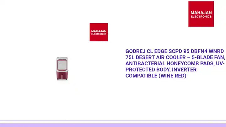Godrej CL EDGE SCPD 95 DBFN4 WNRD 75L Desert Air Cooler &ndash; 5-Blade Fan, Antibacterial Honeycomb Pads, UV-Protected Body, Inverter Compatible (Wine Red) by@Outfy