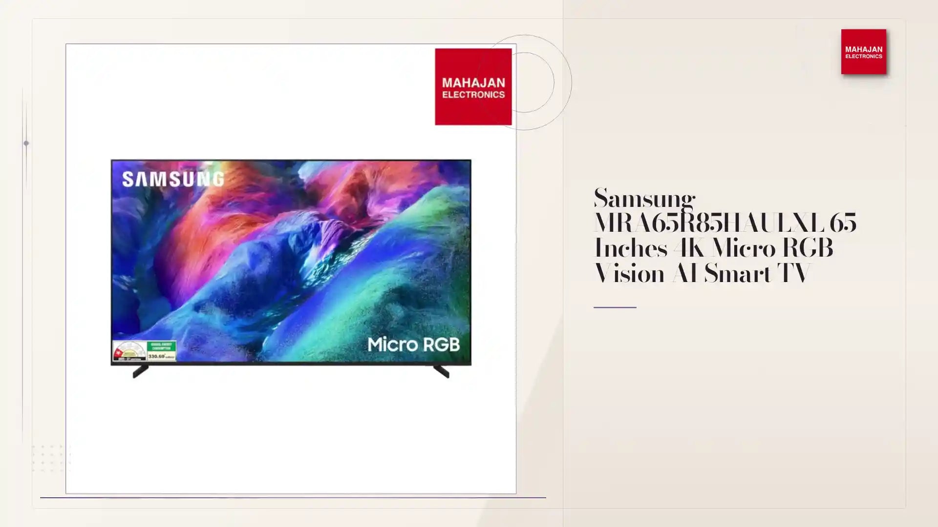 Samsung MRA65R85HAULXL 65 Inches 4K Micro RGB Vision AI Smart TV by@Outfy