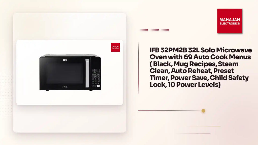 IFB 32PM2B 32L Solo Microwave Oven with 69 Auto Cook Menus (Black, Mug Recipes, Steam Clean, Auto Reheat, Preset Timer, Power Save, Child Safety Lock, 10 Power Levels) by@Outfy