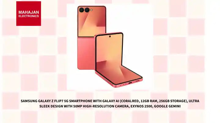 Samsung Galaxy Z Flip7 5G Smartphone with Galaxy AI (Coralred, 12GB RAM, 256GB Storage), Ultra Sleek Design with 50MP High-Resolution Camera, Exynos 2500, Google Gemini by@Outfy