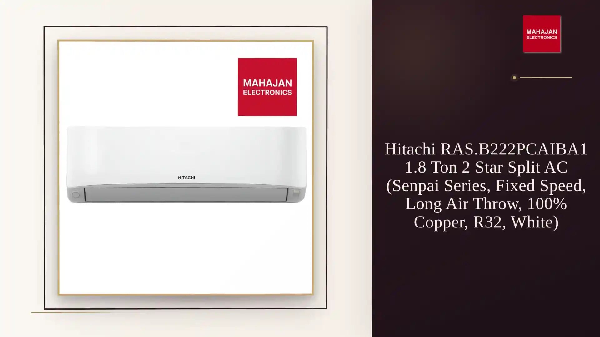 Hitachi RAS.B222PCAIBA1 1.8 Ton 2 Star Split AC (Senpai Series, Fixed Speed, Long Air Throw, 100% Copper, R32, White) by@Outfy