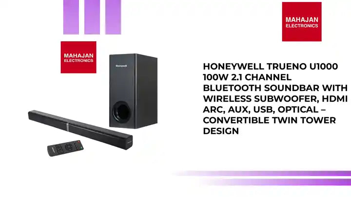 Honeywell Trueno U1000 100W 2.1 Channel Bluetooth Soundbar with Wireless Subwoofer, HDMI ARC, AUX, USB, Optical &ndash; Convertible Twin Tower Design by@Outfy