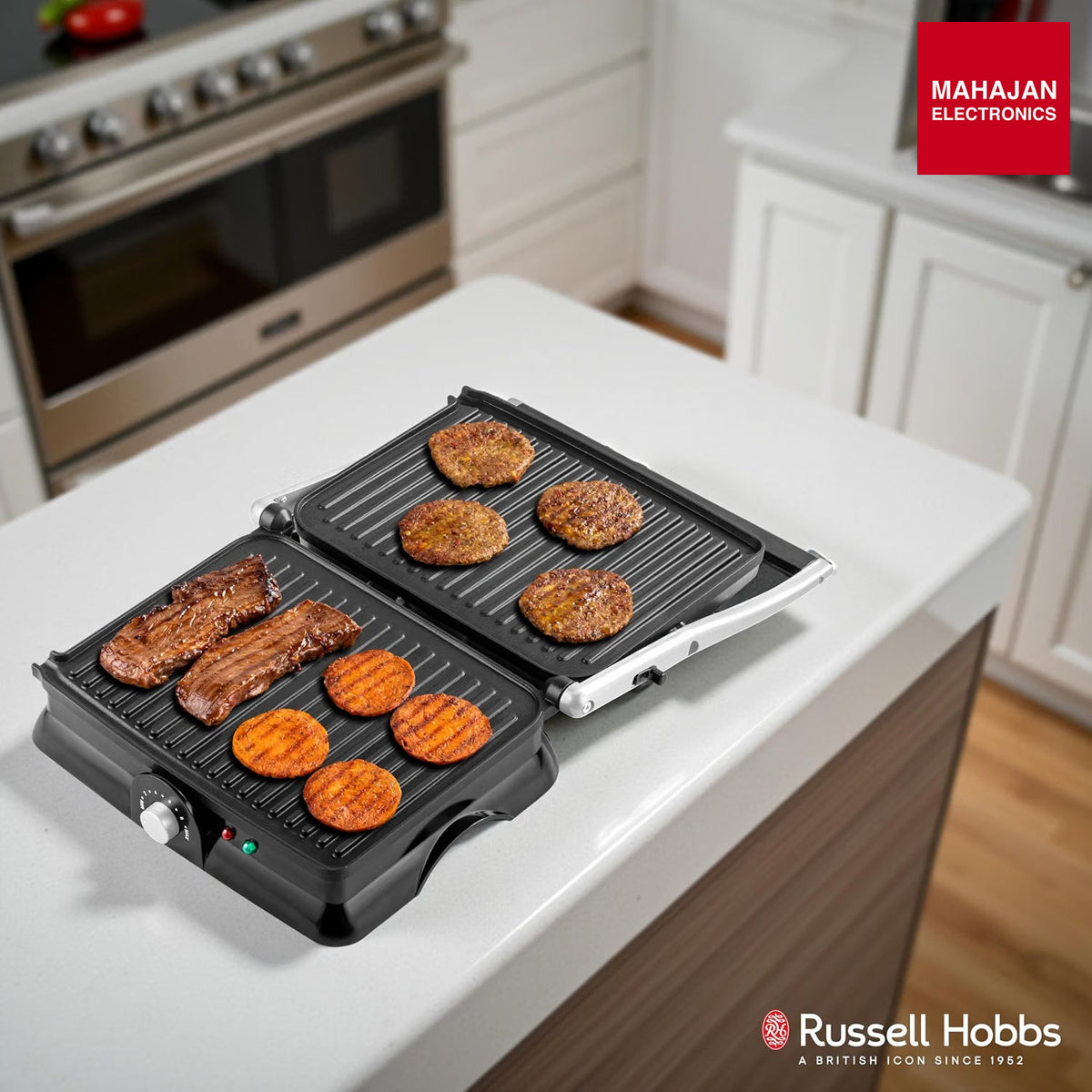 Russell Hobbs RST2004CG GrillMaster 2000 W 4 Slice Sandwich Maker & Grill with 180-Degree Flat Open & Drip Tray (Black) – Mahajan Electronics Online.