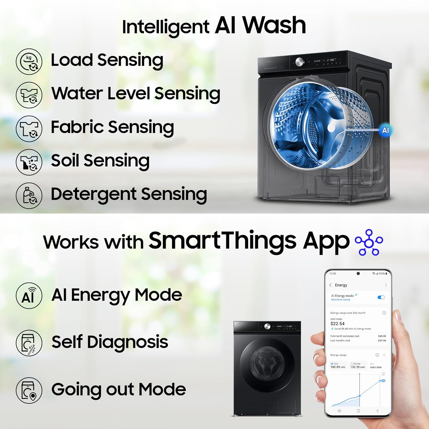 Samsung WW12DB8B54GSTL 12 kg, 5 Star, AI Control, Super Speed, Wi-Fi, Hygiene Steam with Inbuilt Heater, Digital Inverter, Fully-Automatic Front Load Washing Machine ( Navy)-Online Mahajan Electronics
