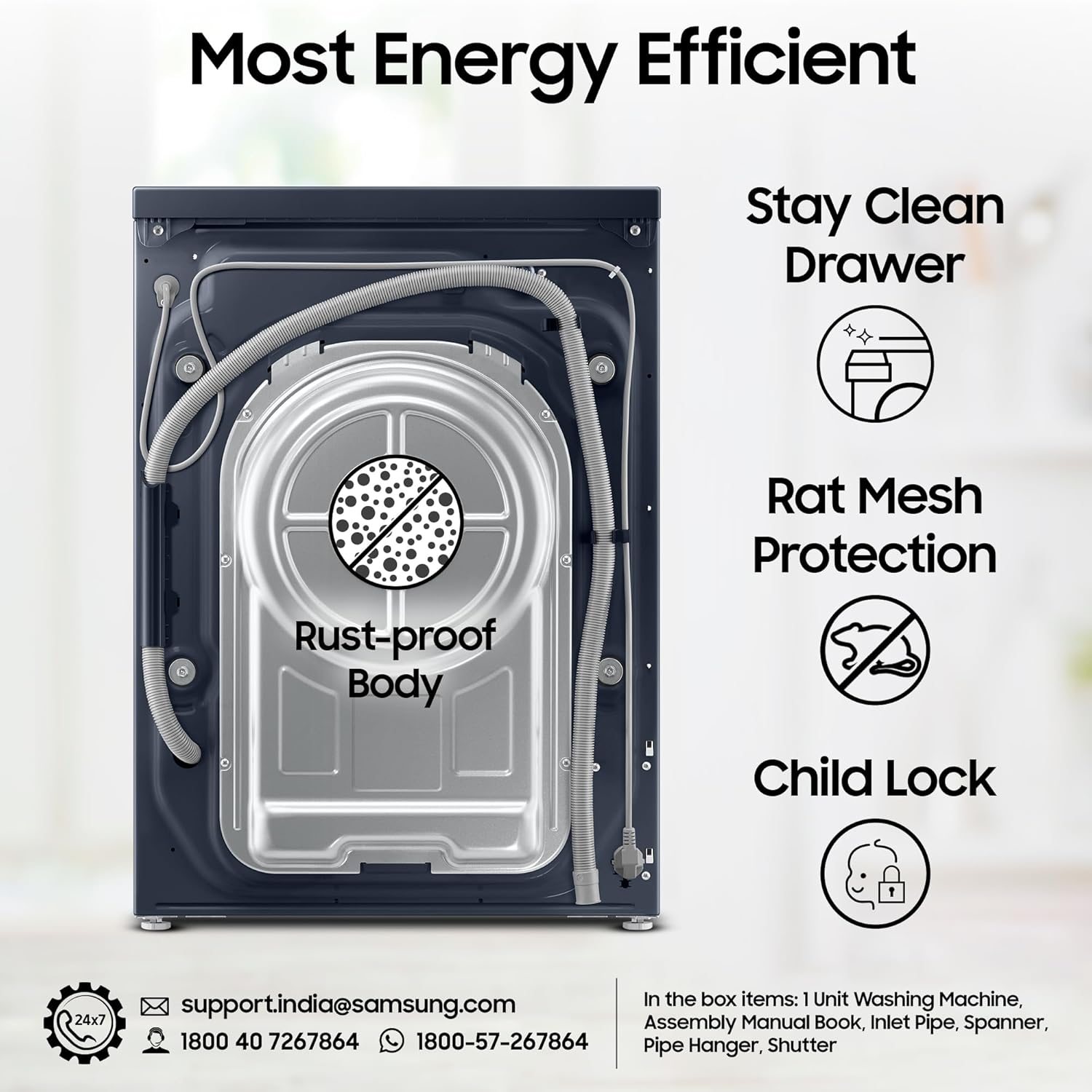 Samsung WW12DB8B54GSTL 12 kg, 5 Star, AI Control, Super Speed, Wi-Fi, Hygiene Steam with Inbuilt Heater, Digital Inverter, Fully-Automatic Front Load Washing Machine ( Navy)-Online Mahajan Electronics