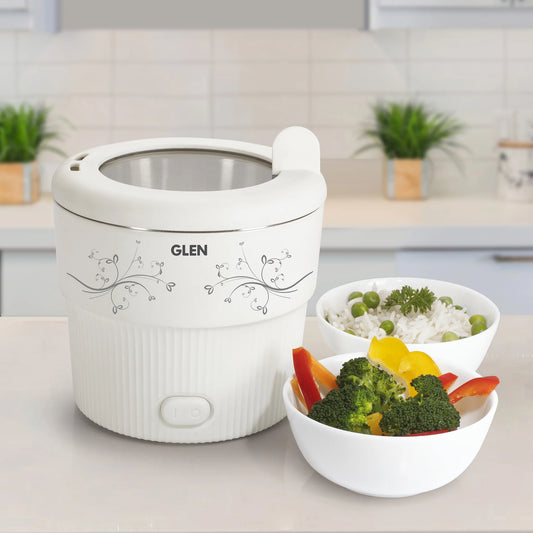 Glen Electric Mini Cooker, 0.8 Litre Steam, Cook & Boil 500W- White (3054) - Mahajan Electronics Online