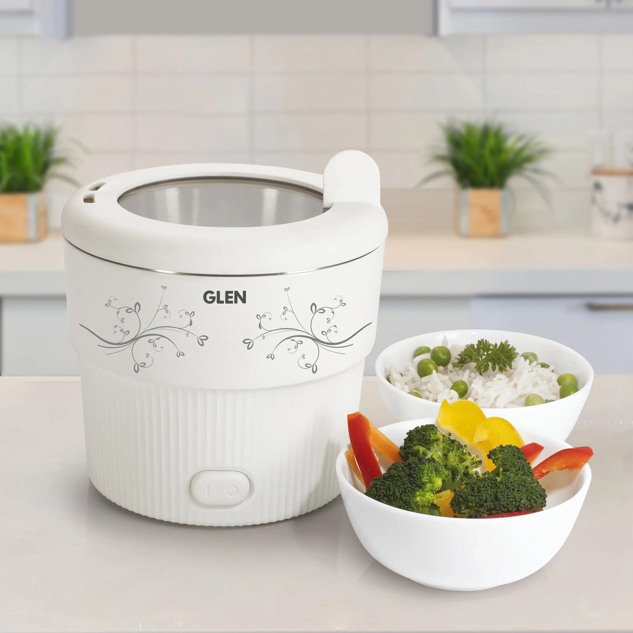 Glen Electric Mini Cooker, 0.8 Litre Steam, Cook & Boil 500W- White (3054) - Mahajan Electronics Online