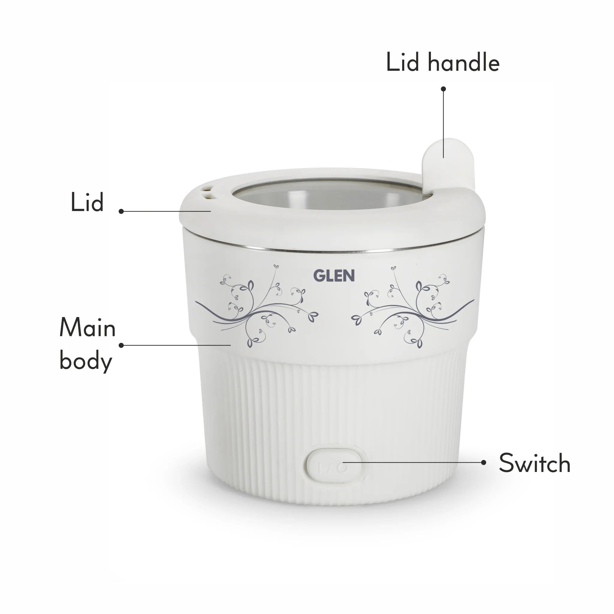 Glen Electric Mini Cooker, 0.8 Litre Steam, Cook & Boil 500W- White (3054) - Mahajan Electronics Online