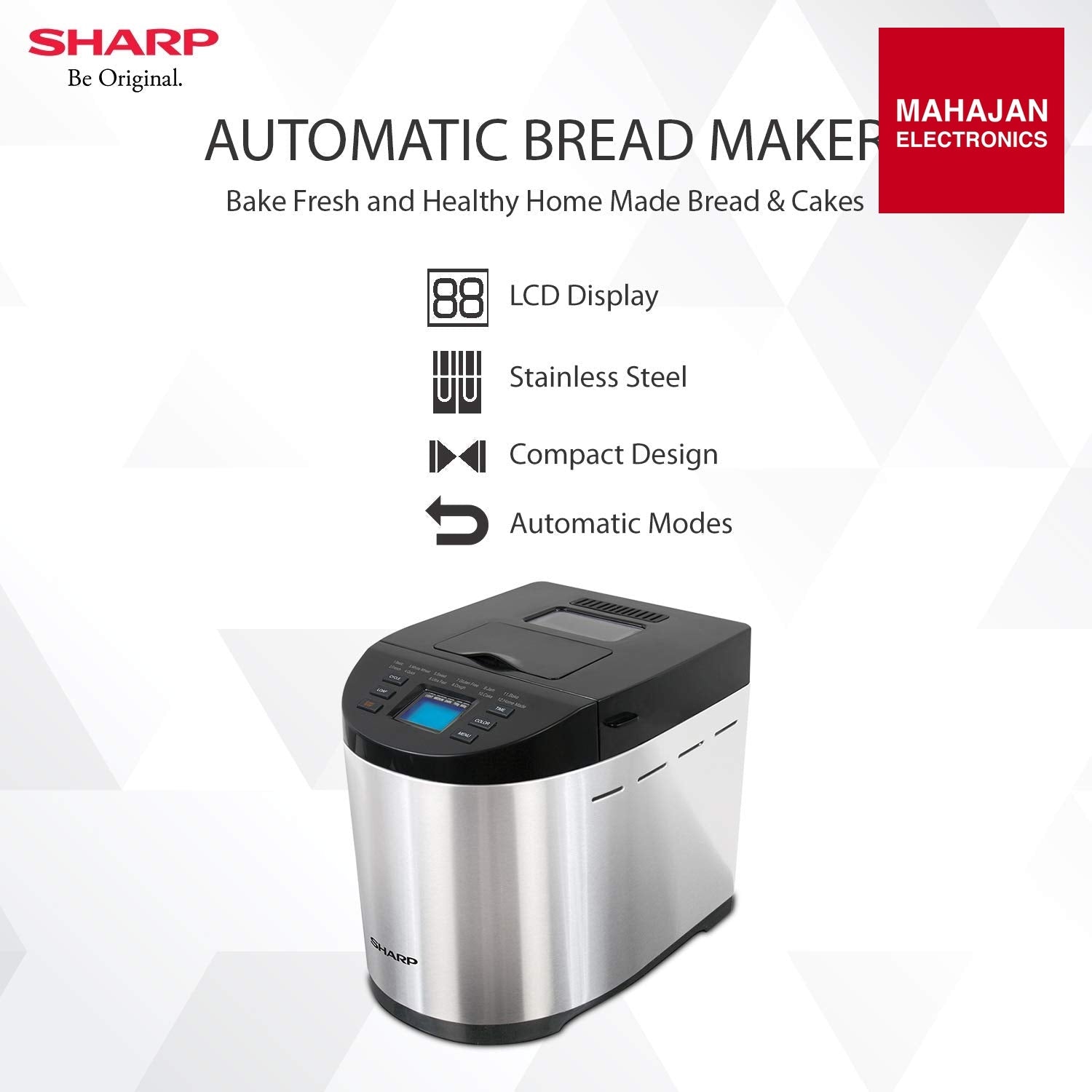 Sharp PE-105-CS Bread Maker (600W, 12 Auto Menus, Gluten-Free, Fruit & Nut Dispenser) | Mahajan Electronics Delhi NCR Sharp
