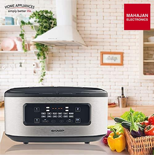 Sharp KN-TC50VI-SL Twin Cooker | 1st Dual Pot Multi Cooker | Smart Temperature Control | 12 Auto Cooking Modes | Silver Sharp