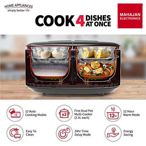 Sharp KN-TC50VI-SL Twin Cooker | 1st Dual Pot Multi Cooker | Smart Temperature Control | 12 Auto Cooking Modes | Silver Sharp