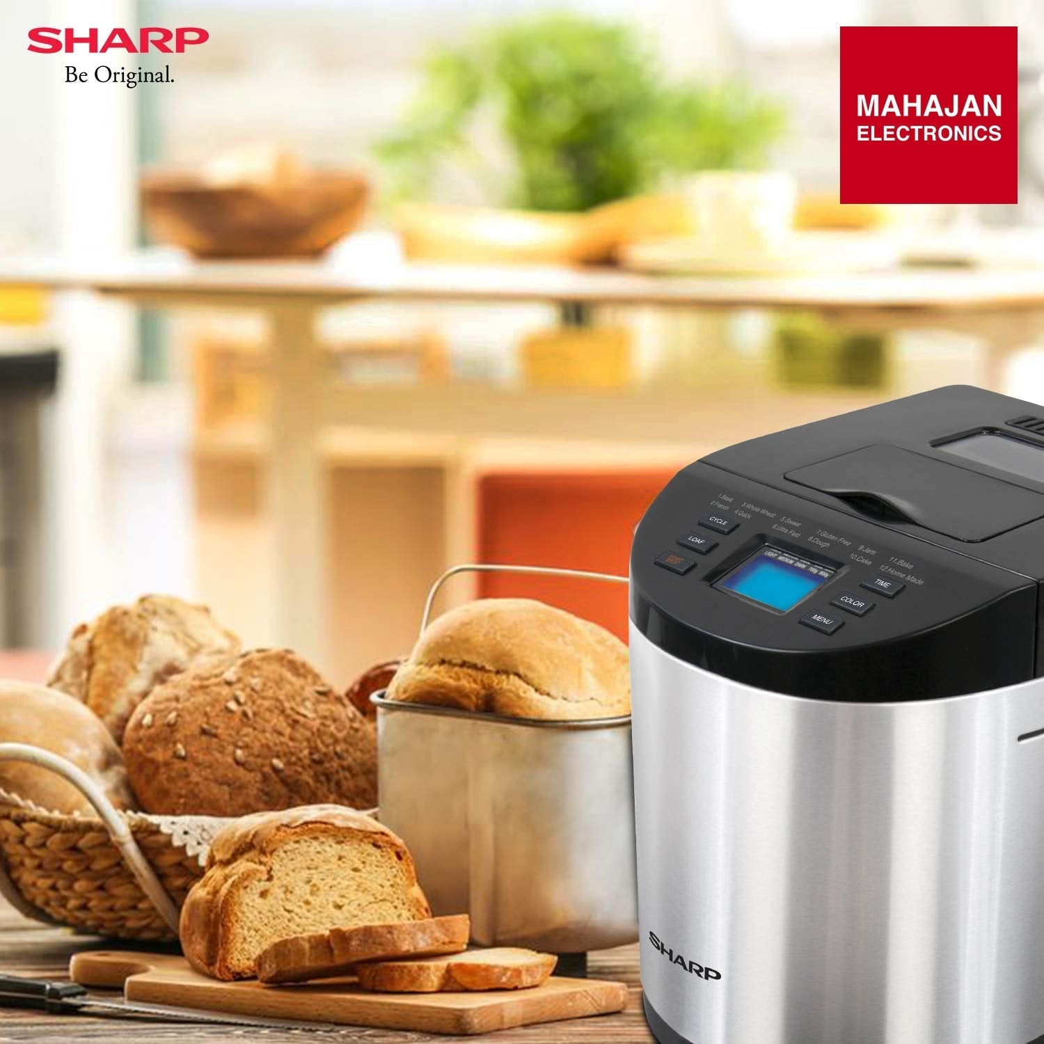 Sharp PE-105-CS Bread Maker (600W, 12 Auto Menus, Gluten-Free, Fruit & Nut Dispenser) | Mahajan Electronics Delhi NCR Sharp
