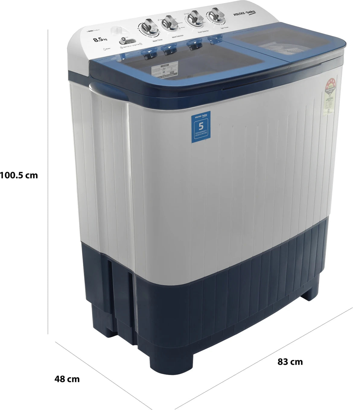 Voltas Beko WTT85DBLG 8.5 Kg 5 Star Semi Automatic Top Load Washing Machine – Blue Voltas Beko   online mahajan electronics