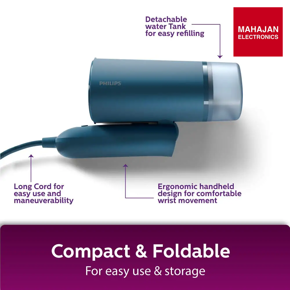 PHILIPS STH3000/20 Handheld Garment Steamer - Compact & Foldable, Convenient Vertical Steaming, 1000 Watt Philips