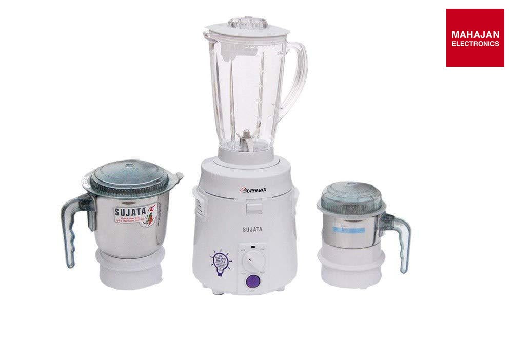 Sujata Supermix 900-Watt Mixer Grinder | 3 Jars | 22000 RPM | Unbreakable Blender Jar | Shock-Proof Body | White Sujata