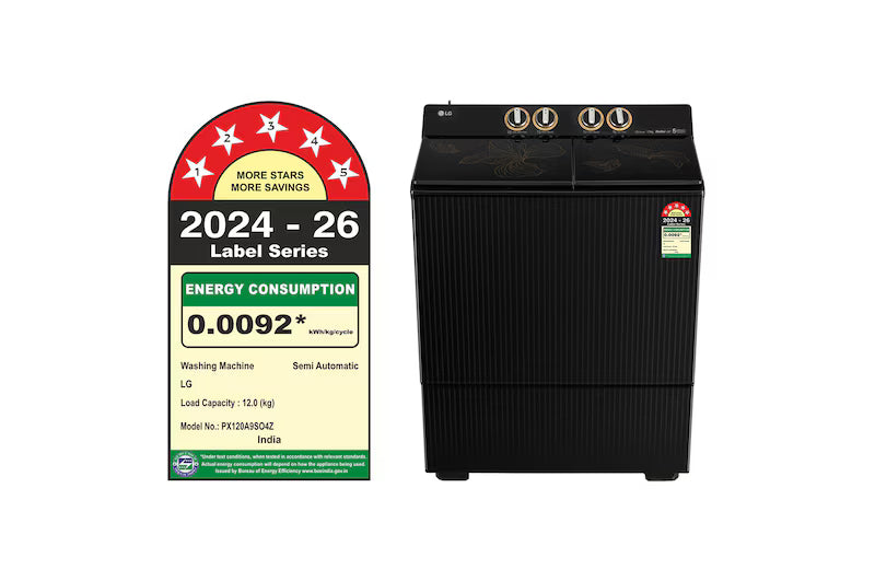 LG PX120A9SO4Z 12 Kg Fully Automatic Top Load Washing Machine with Roller Jet Pulsator+, Wind Jet Dry+, Dual Spin Shower, 5 Star, Onyx Black LG online mahajan electronics