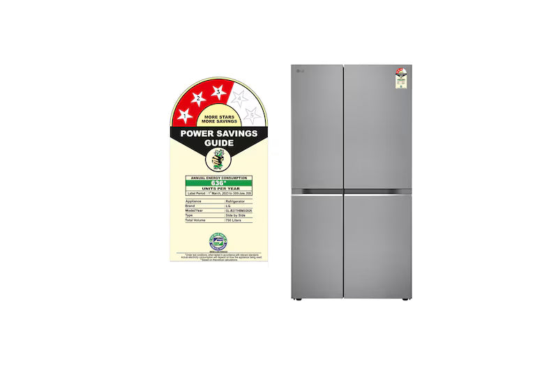 LG GL-B277GPZ3 790 L Side-by-Side Refrigerator, Wi-Fi Convertible, Hygiene Fresh+™, Smart Diagnosis™, Shiny Steel, 3 Star LG