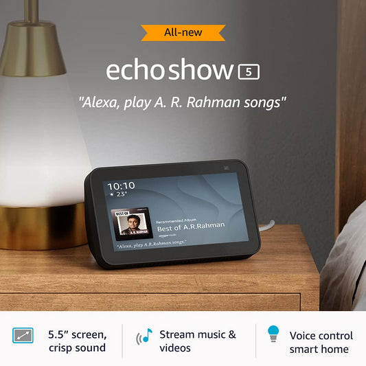 All new Echo Show 5 (2nd Gen) - Smart speaker with 5.5" screen, crisp sound and Alexa (Black) - Mahajan Electronics Online