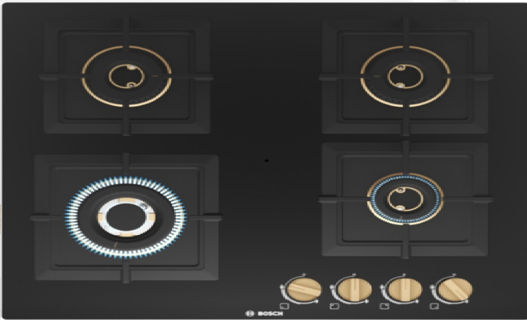 BOSCH PNH6B6F20I Automatic Glass Hob 4 Brass BURNER Black 60 CM