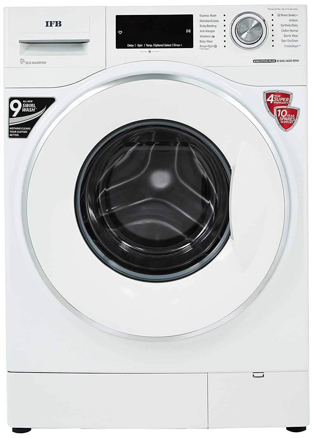 IFB 8.5 kg Inverter Fully-Automatic Front Loading Washing Machine (Executive Plus VX ID, White, Inbuilt Heater, Aqua Energie water softener) - Mahajan Electronics Online