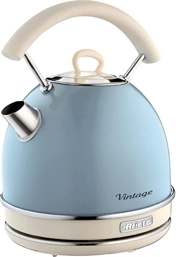 Ariete 2877 Vintage electric kettle, 2000 watt, 1.7 litres, in stainless steel painted in light blue pastel colour - Mahajan Electronics Online