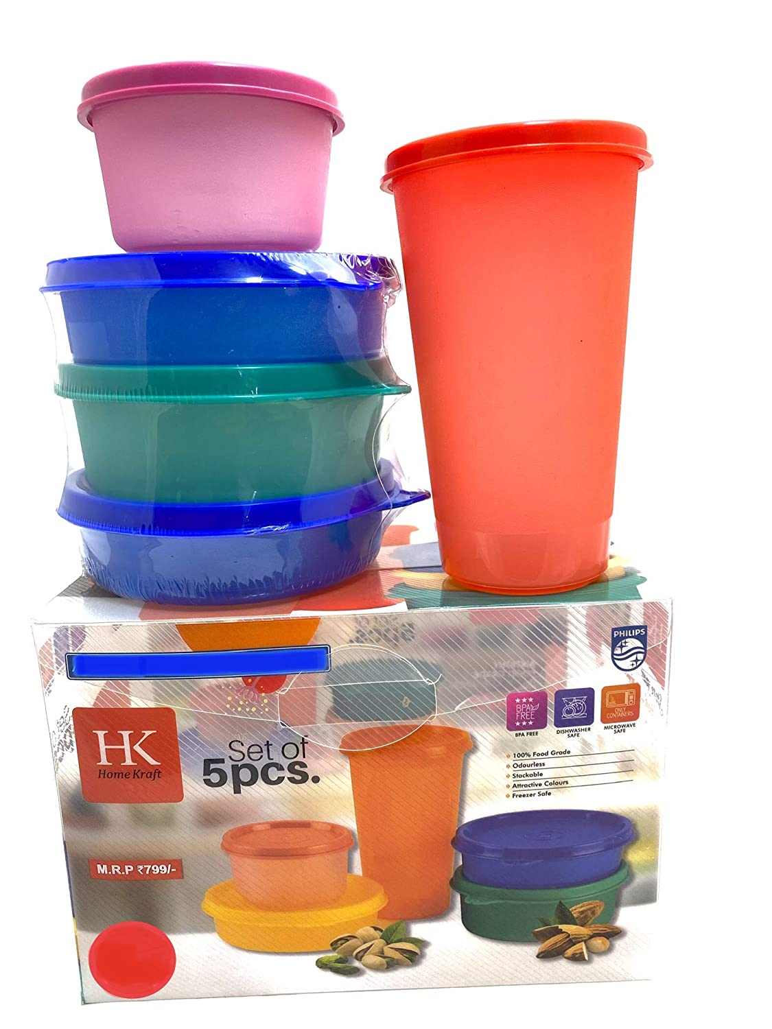 HK Home Craft 5 PC's AIR Tight Food Grade Container Set