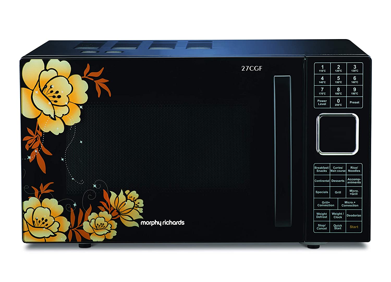 Morphy Richards 27 Ltr Floral Design Microwave Convection Oven 27CGF with 200 Autocook Menus, Black, Regular - Mahajan Electronics Online