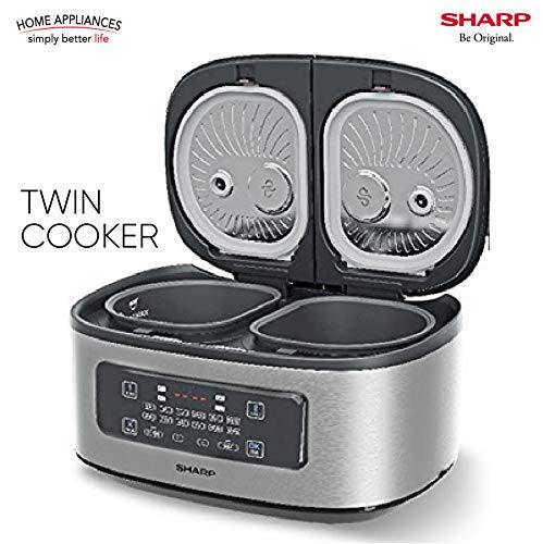 Sharp Twin Cooker | 1st Dual Pot Multi Cooker | Smart Temperature Control | 12 Auto Cooking Modes | Model: KN-TC50VI-SL | Silver - Mahajan Electronics Online