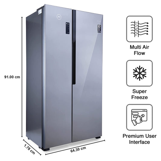Godrej RS EONVELVET 579 RFD PL ST 564 L Frost Free Side-By-Side Refrigerator ( Platinum Steel, Multi Air Flow System) - Mahajan Electronics Online