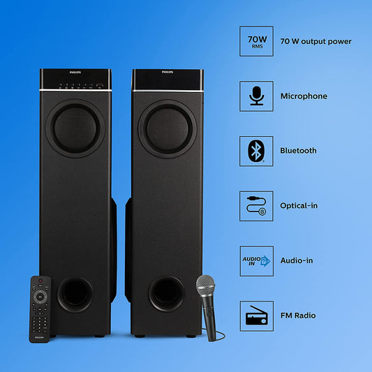 Philips Audio SPA9070/94 70 W Tower Speaker with Optical Input and Mic, Black - Mahajan Electronics Online