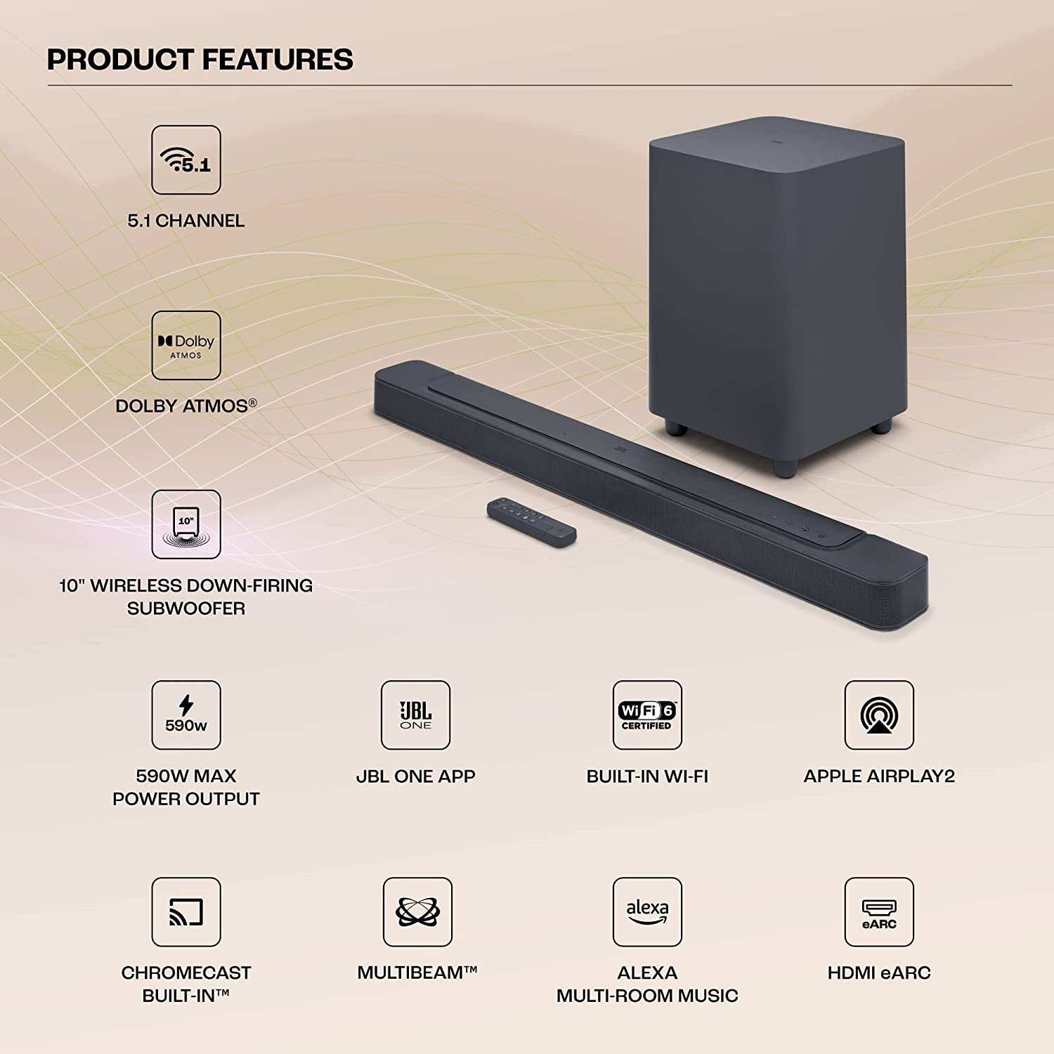 JBL Bar 500 Pro Dolby Atmos® Soundbar with Wireless Subwoofer, 5.1 Cha