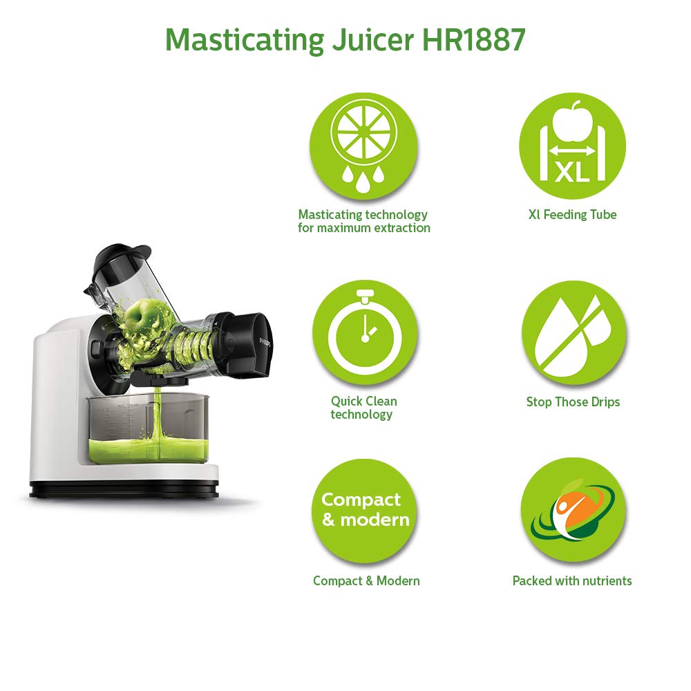 Philips Viva Collection Masticating juicer HR1887/81 XL Tube, 70 mm Quick Clean - Mahajan Electronics Online