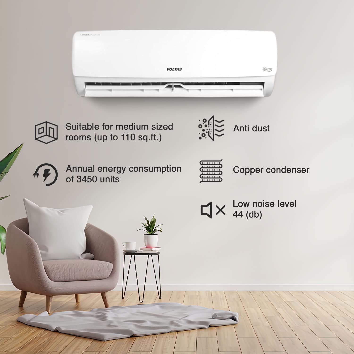 Voltas 1 Ton 3 Star, Fixed Speed Split AC Copper 2023 Model, 123 Vectra Elegant - Mahajan Electronics Online