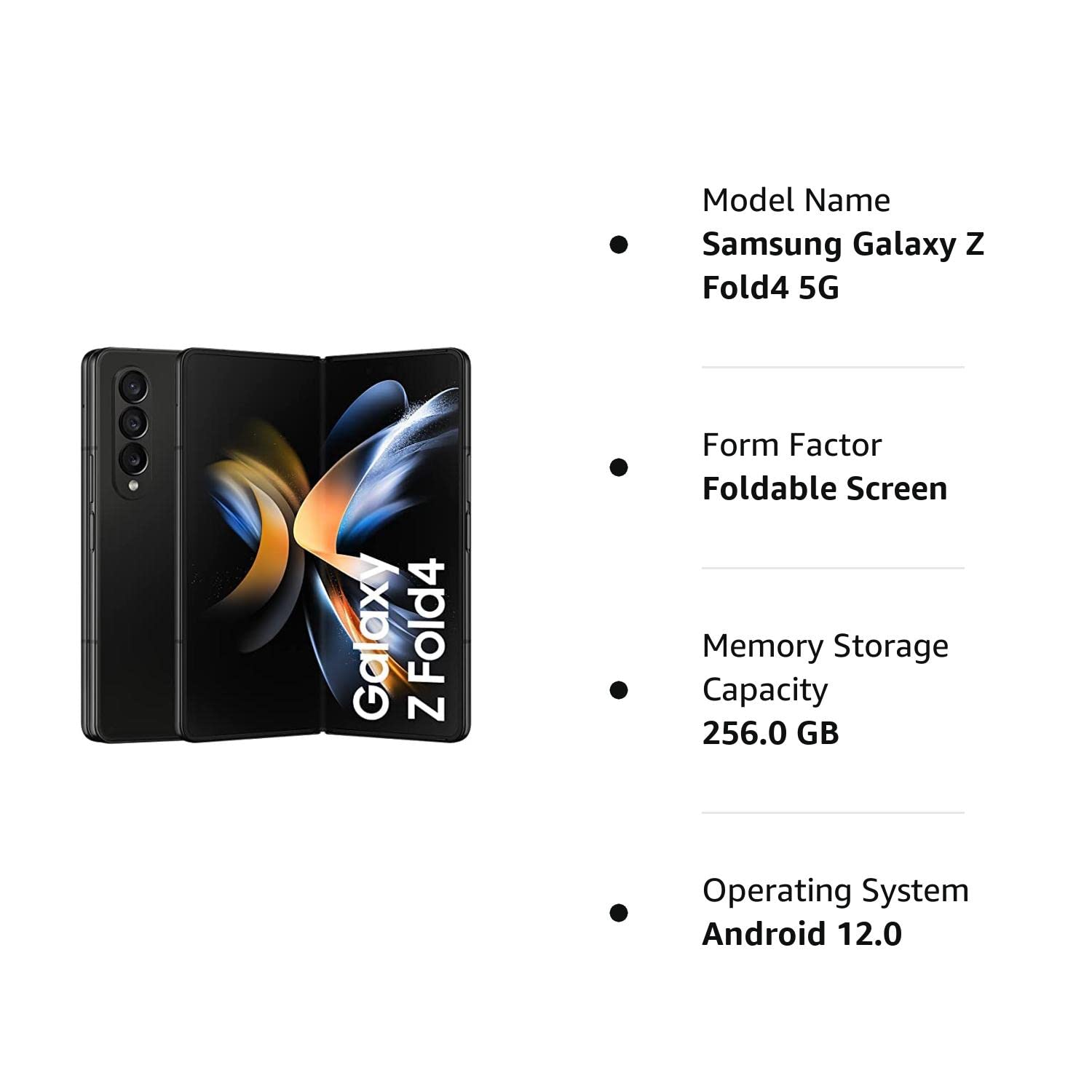 Samsung Galaxy Z Fold4 5G (Phantom Black, 12GB RAM, 256GB Storage) FREE 25W Travel Adaptor (Worth 1699/-)
