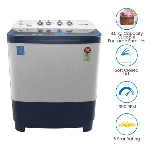 Voltas Beko WTT85DBLG 8.5 kg Semi-Automatic Top Loading Washing Machine ( Sky Blue) - Mahajan Electronics Online