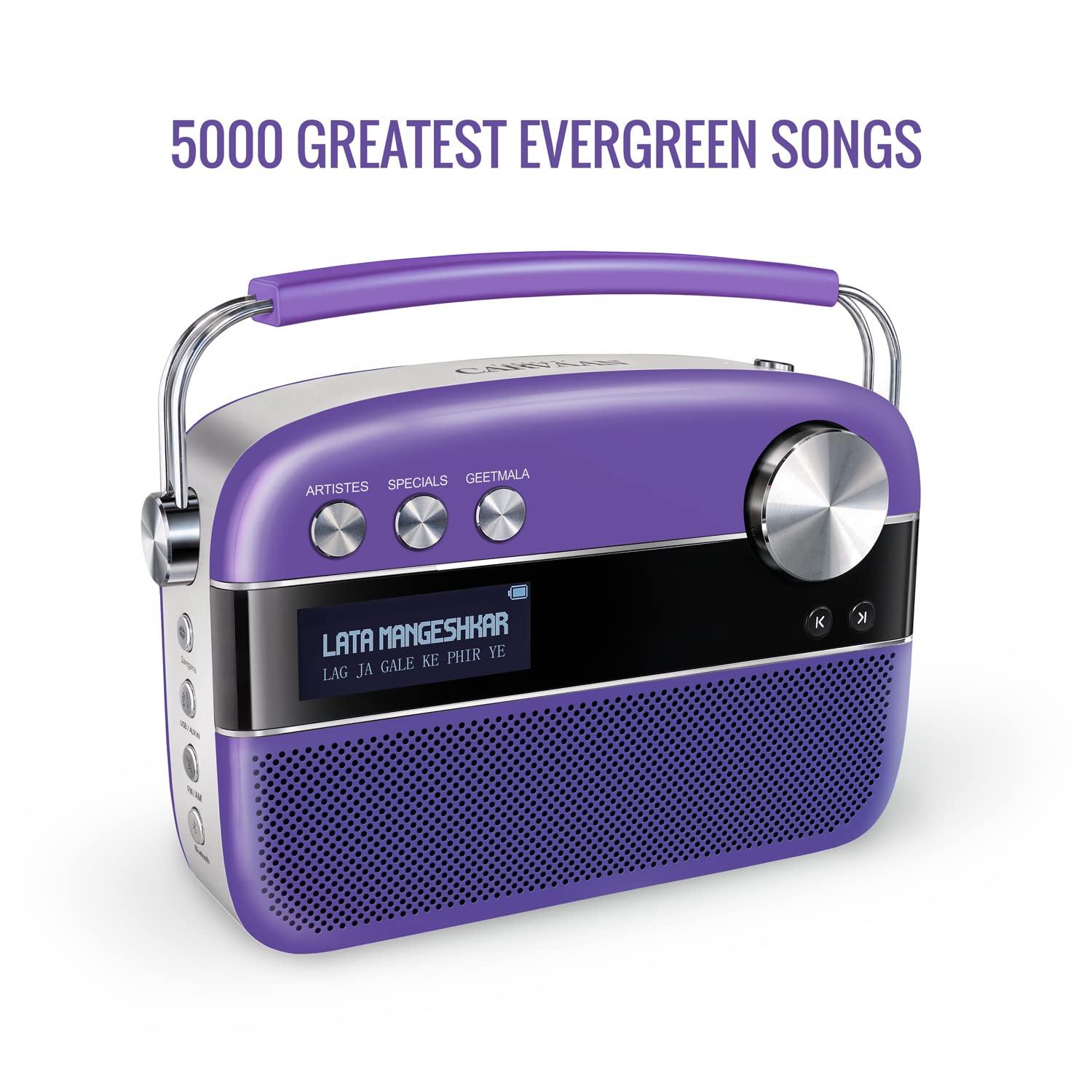 Saregama Carvaan Premium (Pop Colour Range) Hindi - Portable Music Player with 5000 Preloaded Songs, FM/BT/AUX (Orchid purple)