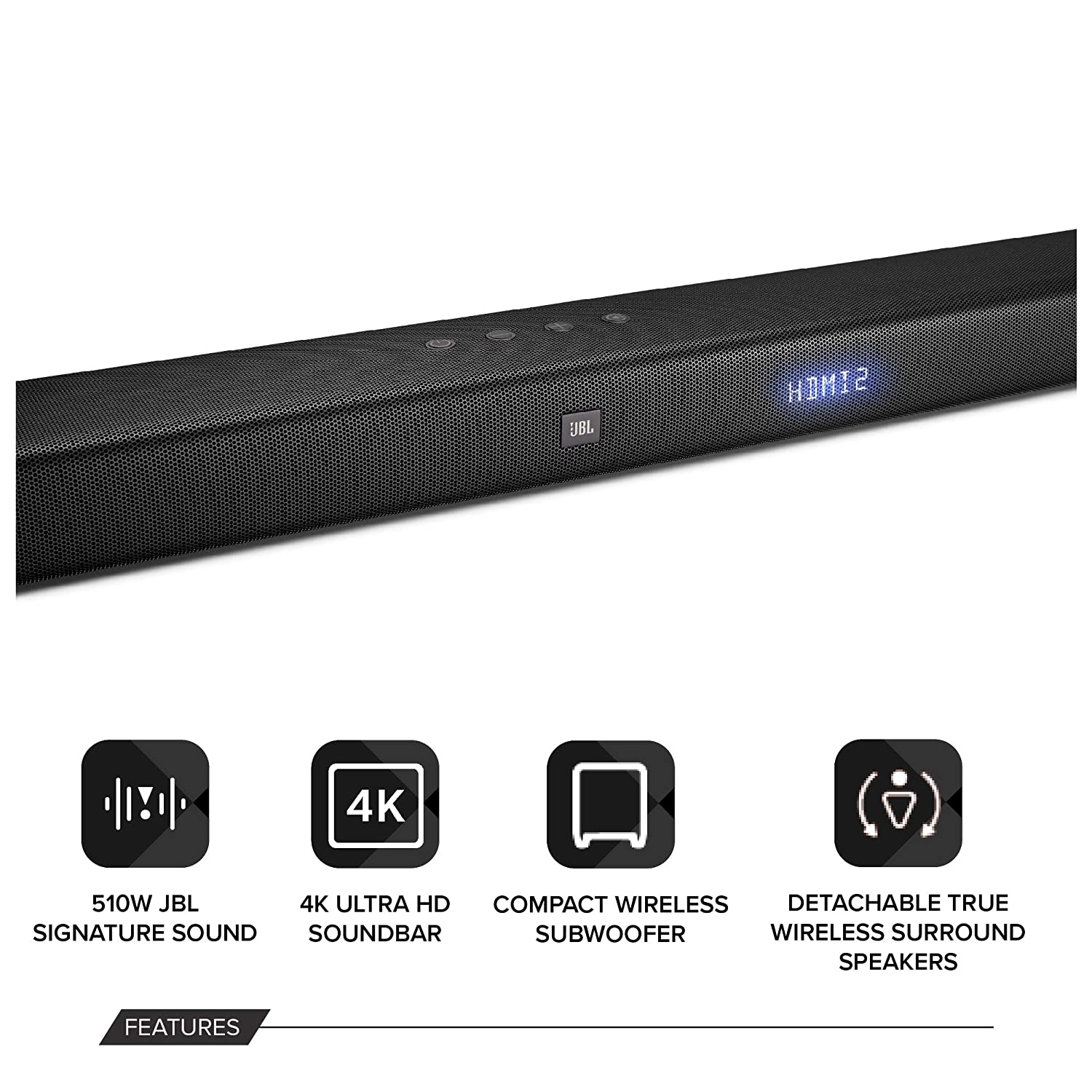 JBL BAR51 Dolby Digital DTS with (Wireless Speakers and subwoofer & 4k Surround Sound) 510 W Bluetooth Soundbar  (Black, 5.1 Channel) - Mahajan Electronics Online