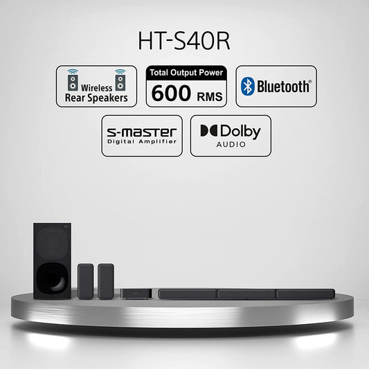 Sony HT-S40R Real 5.1ch Dolby Audio Soundbar for TV with Subwoofer & Wireless Rear Speakers, 5.1ch Home Theatre System (600W, Bluetooth)