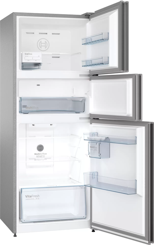 BOSCH Serie 6 CMC36S05NI 364 Litres Frost Free Vario Inverter Triple Door Refrigerator Sparkly Steel - Mahajan Electronics Online