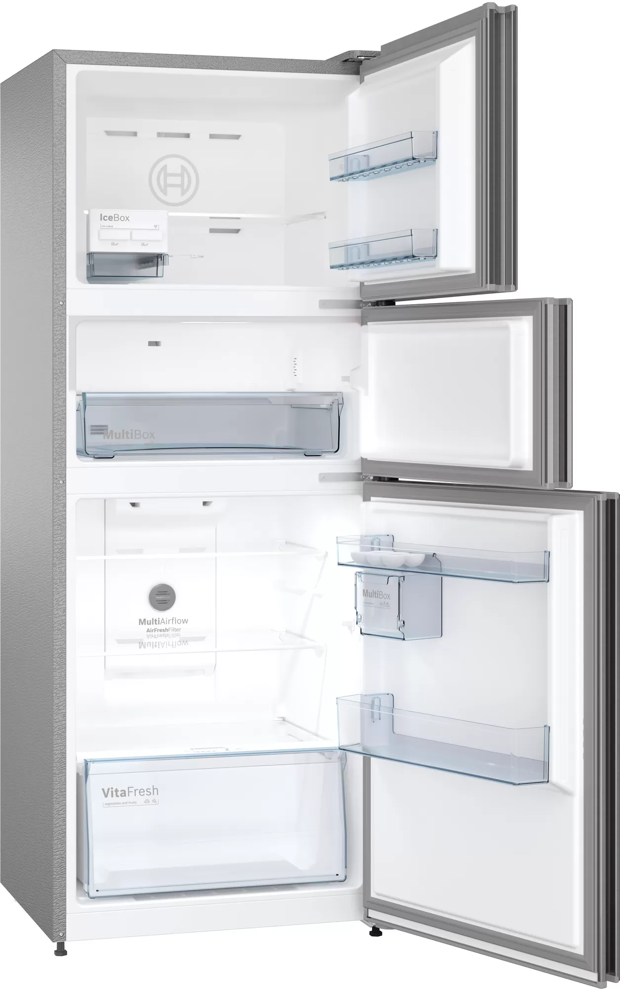 BOSCH Serie 6 CMC36S05NI 364 Litres Frost Free Vario Inverter Triple Door Refrigerator Sparkly Steel