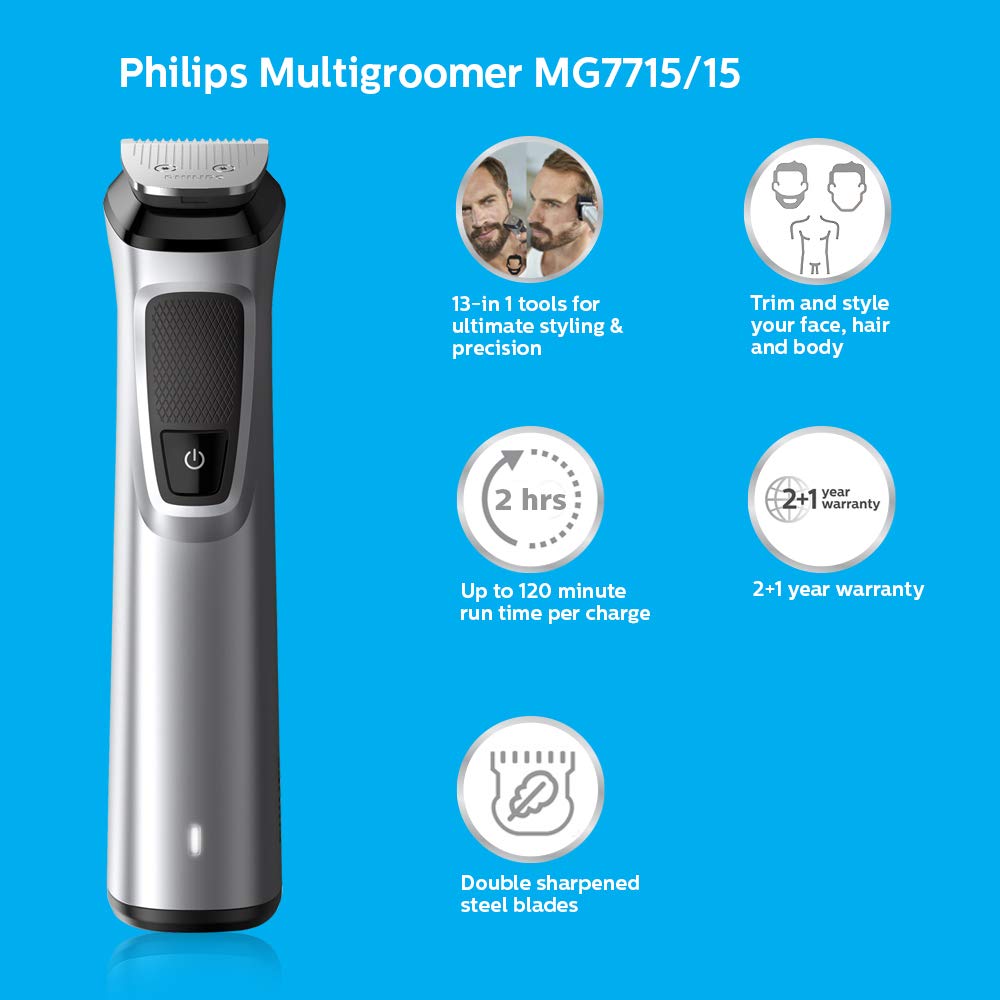 PHILIPS MG7715/15 Multigroom Series 7000 13-in-1, Face, Hair and Body Trimmer/Clipper - Mahajan Electronics Online