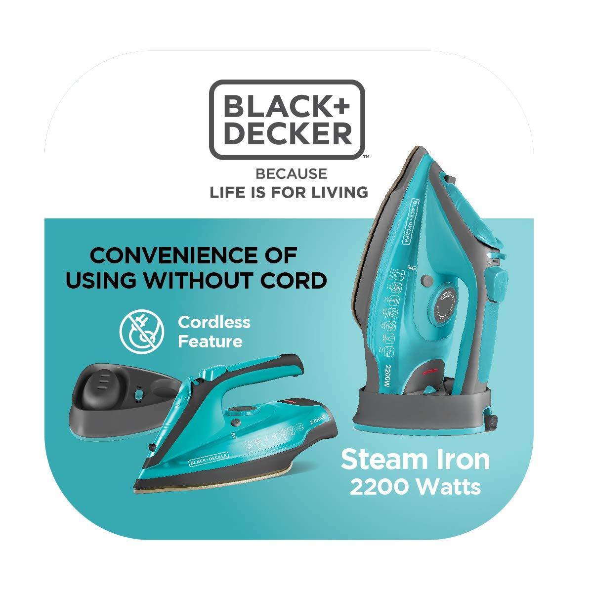 Black+Decker BD BXIR2201IN 2200-Watt Cord & Cordless Steam Iron (Green) - Mahajan Electronics Online