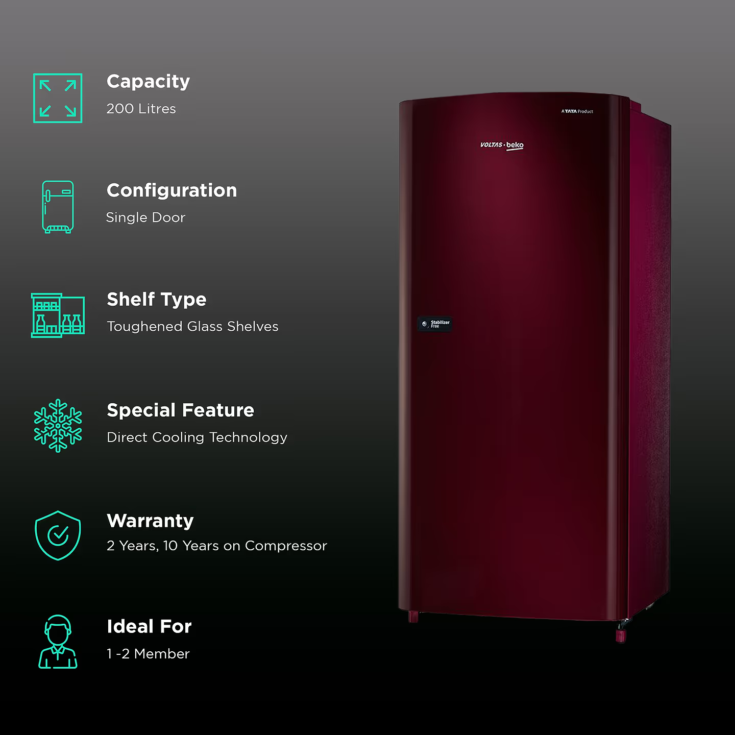 Voltas Beko 200 Litres 3 Star Direct Cool Single Door Refrigerator RDC220C54/XWEXXXXXG, Wine - Mahajan Electronics Online