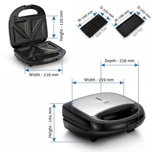 Glen Multi Snack Maker 3022 with Interchangeable Plates 750W ( SA-3022MSM )