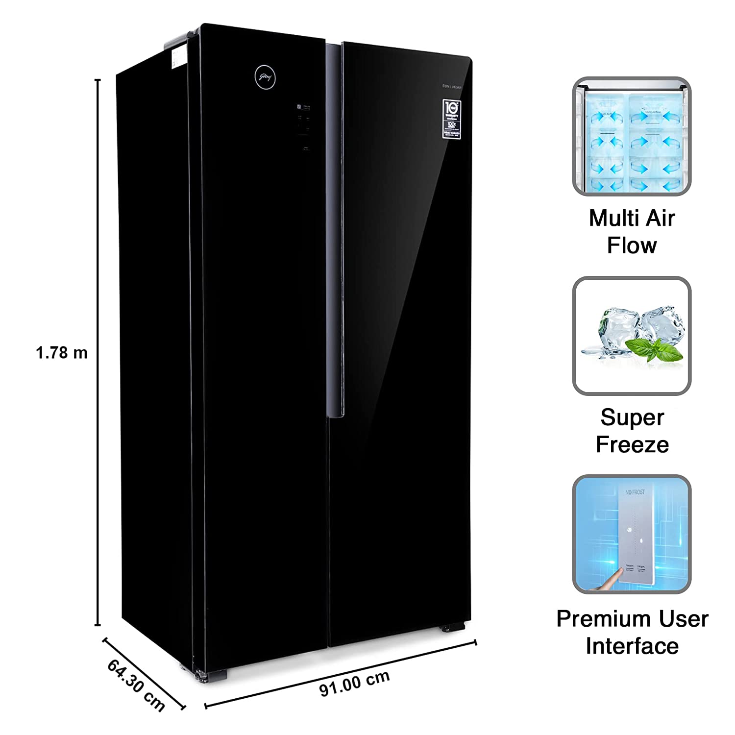 Godrej 564 L Frost Free Side-By-Side Refrigerator RS EONVELVET 579 RFD GL BK, Glass Black Door