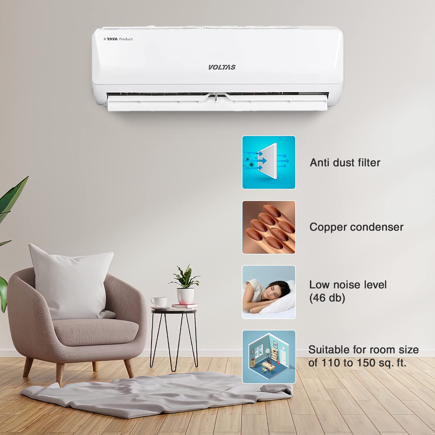 Voltas 1.5 Ton 5 Star Inverter Split AC(Copper, 5-in-1 Adjustable Mode, Anti-dust Filter, 2023 Model, 185V Vertis Emerald, White) - Mahajan Electronics Online