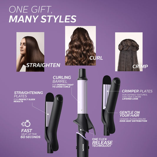 PHILIPS BHH816/00 Crimp, Straighten or Curl with the single tool, quickly and without fear of heat damage, Black Multi Styling Kit - Mahajan Electronics Online